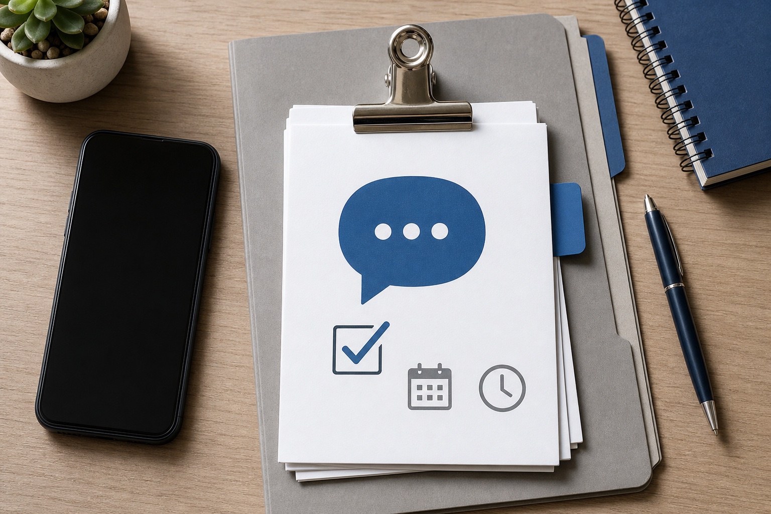 Android phone beside organized SMS consent record cards with check, calendar, and time icons