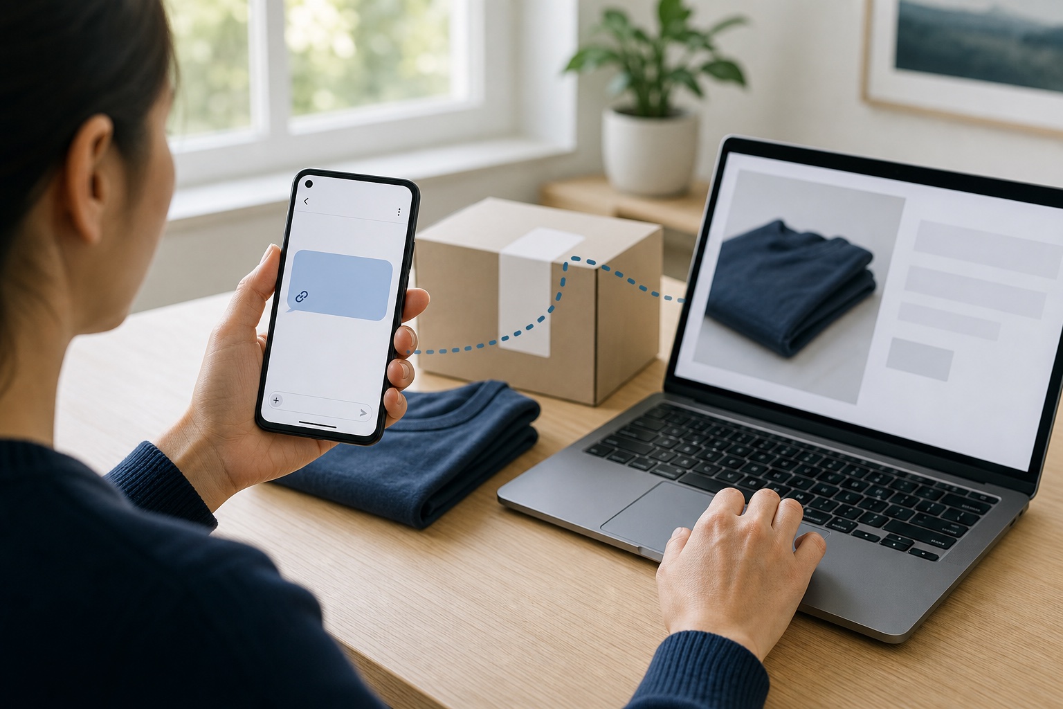 Customer receiving an SMS reminder on an Android phone and returning to a saved ecommerce purchase